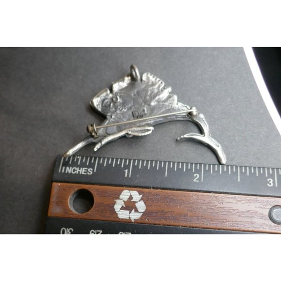 Vintage Sailfish Pendant Brooch Sterling Silver & Black Enamel - Picture 8 of 8